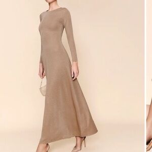Reformation Kori Knit Long Sleeve Beige Dress